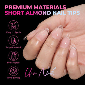 UNA GELLA side view of pre-shaped almond tip, provides natural silhouette