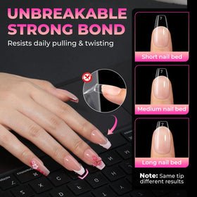 UNA GELLA press-on application in hand illustrating quick salon-grade results