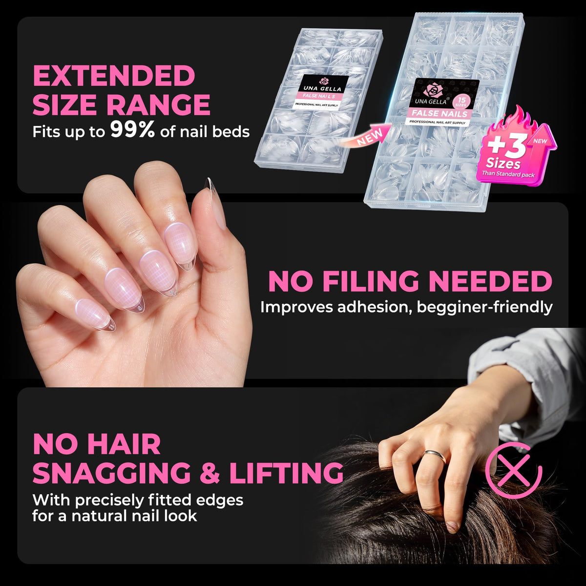 UNA GELLA reinforced apex detail, increases strength and prevents bending