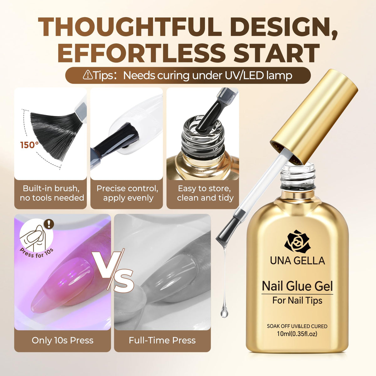 UNA GELLA used to secure rhinestones on nail showing firm hold for decorations