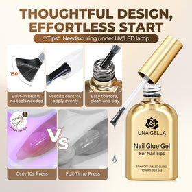 UNA GELLA used to secure rhinestones on nail showing firm hold for decorations