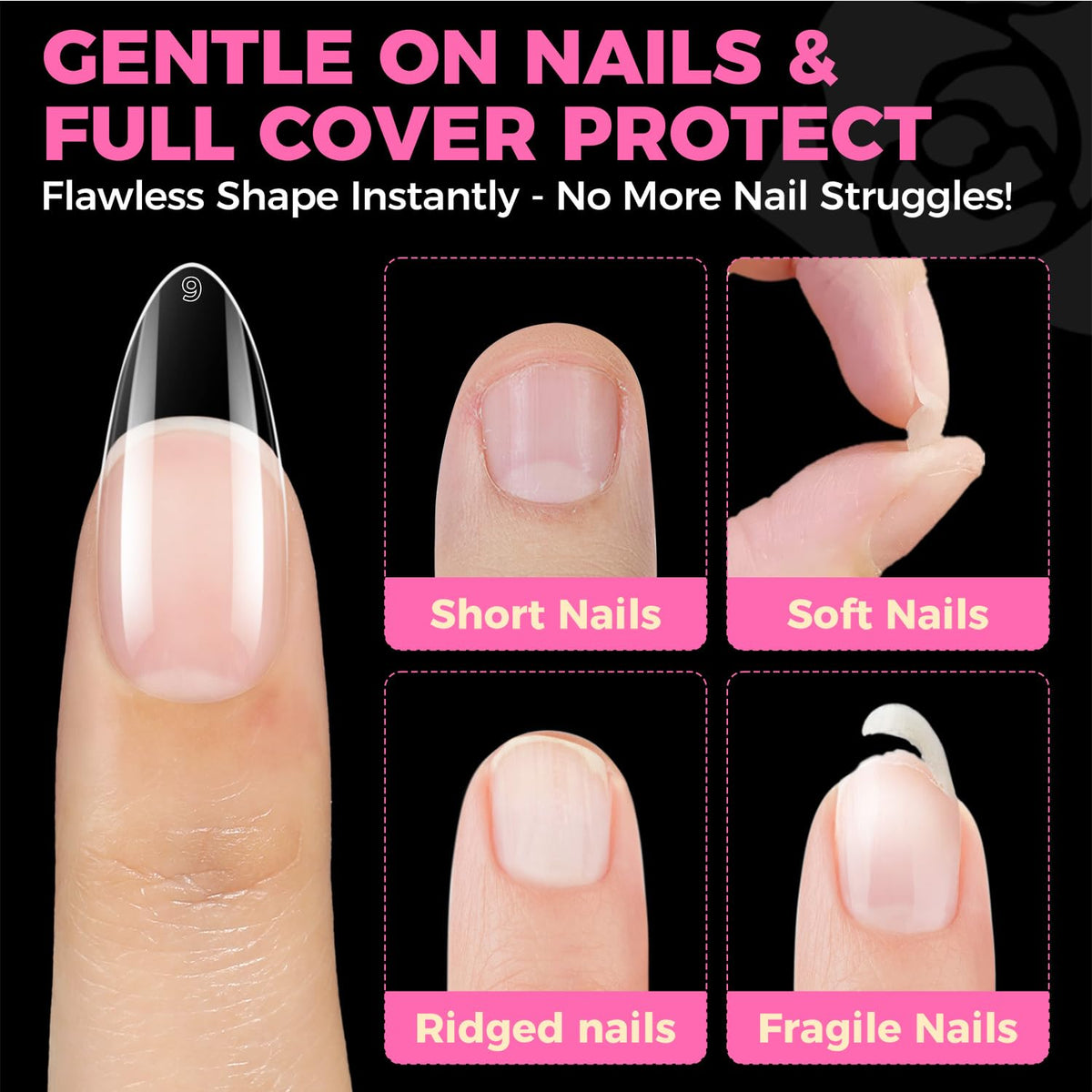 UNA GELLA tips beside a coin showing scale and realistic length comparison benefit