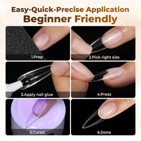 UNA GELLA tips scaled on a hand model to show length and fit