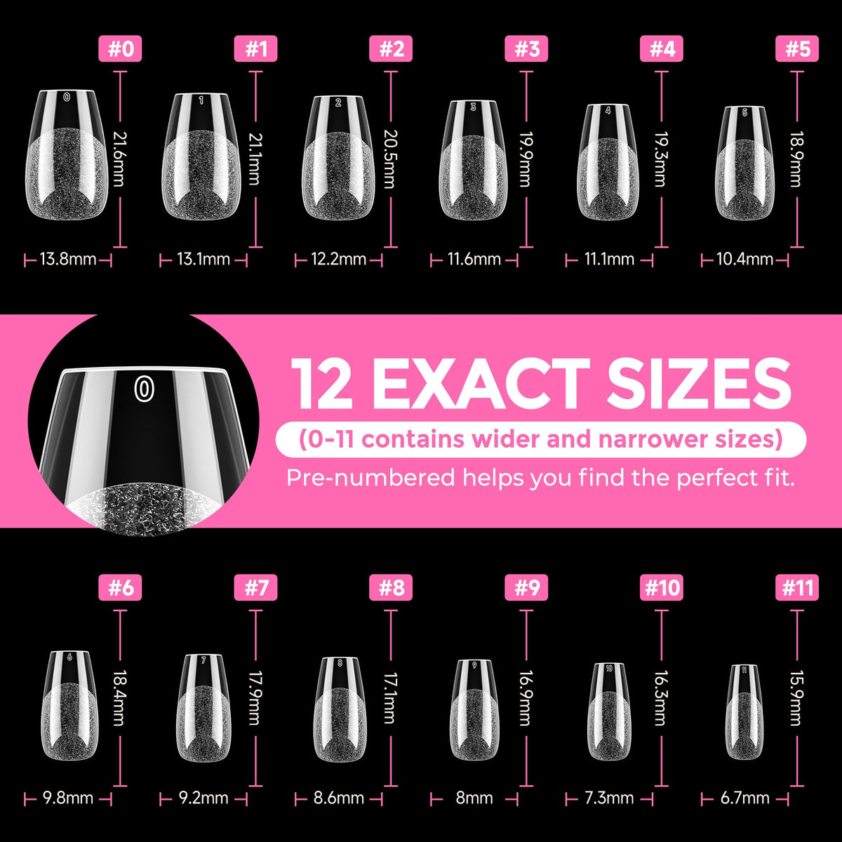 UNA GELLA tips beside a ruler on a hand to show scale and achievable short coffin length