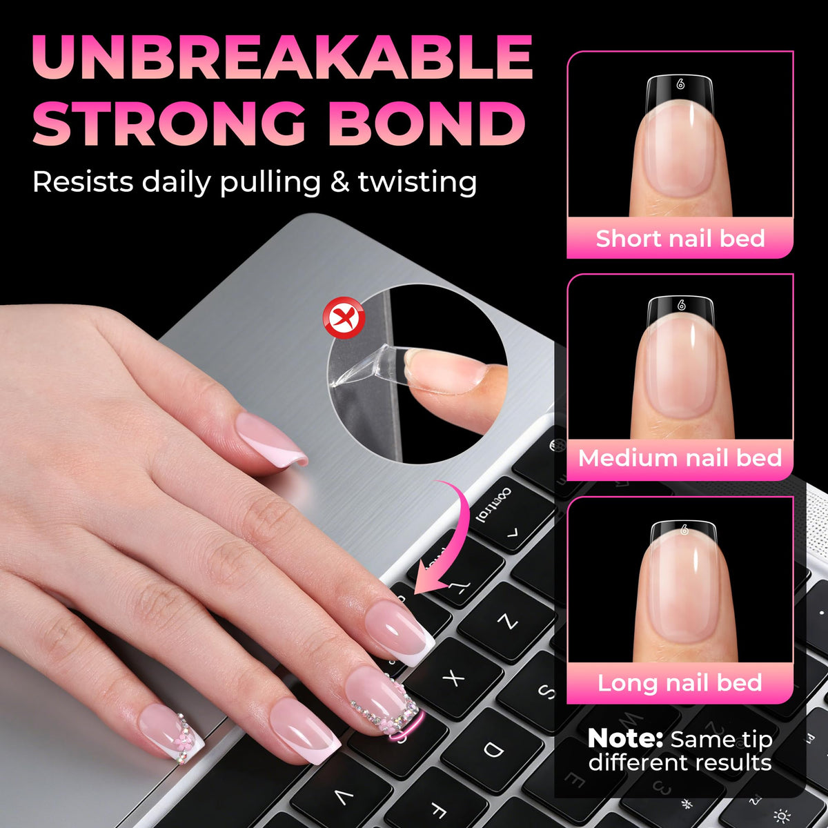 UNA GELLA tips next to ruler showing scale for accurate length choice
