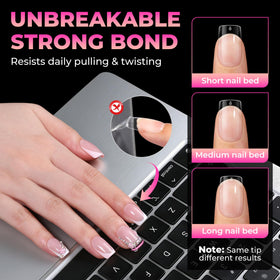 UNA GELLA tips next to ruler showing scale for accurate length choice