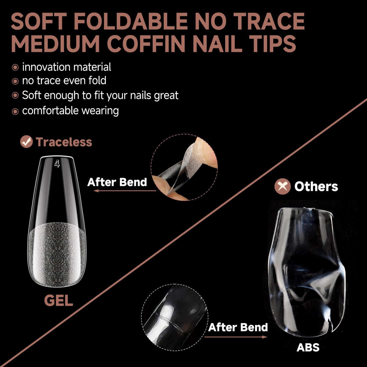 UNA GELLA tips next to fingers showing medium coffin length and realistic scale