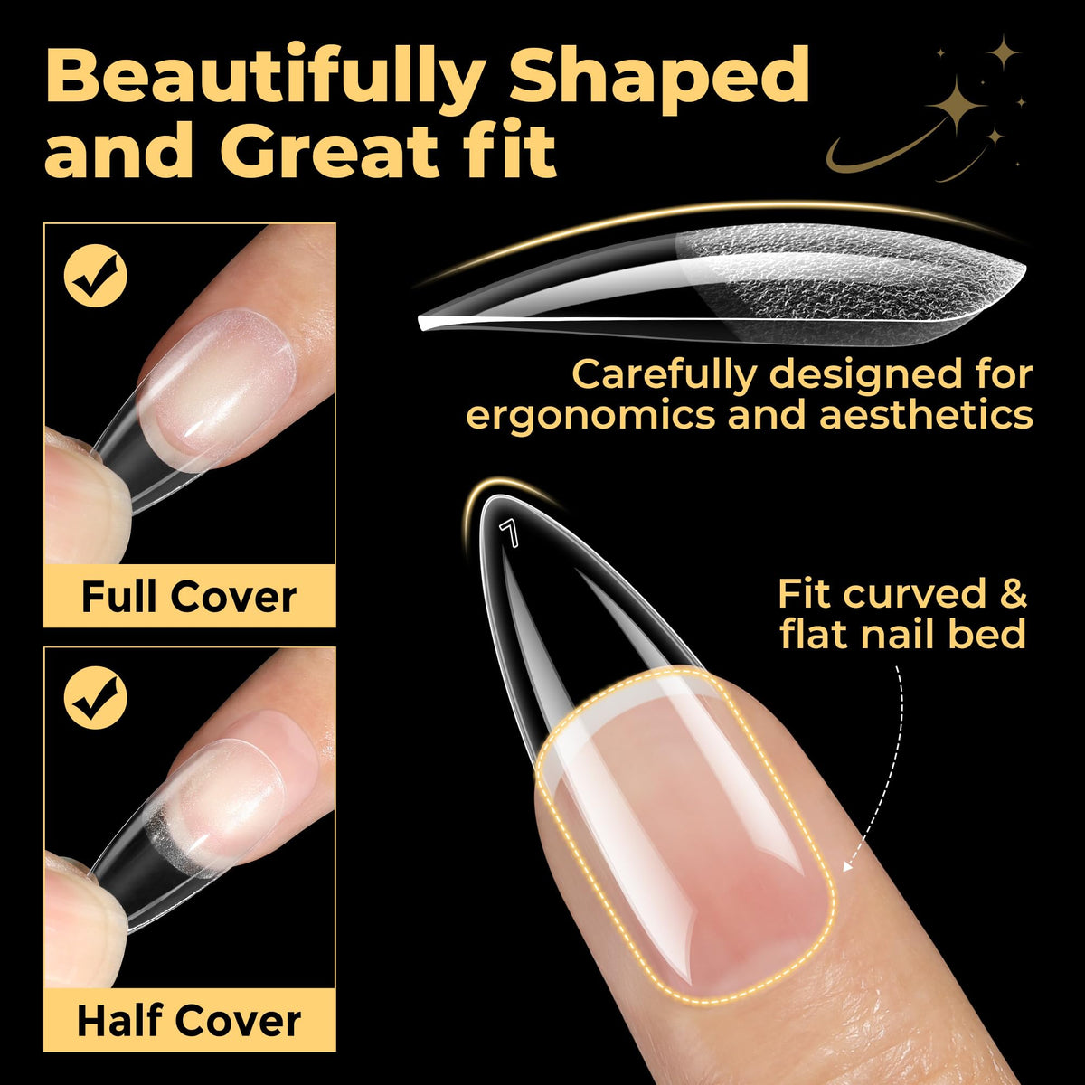 UNA GELLA sharp almond demo on model hand demonstrating wearable style