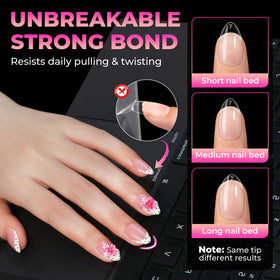 UNA GELLA tips being applied with glue for fast DIY results