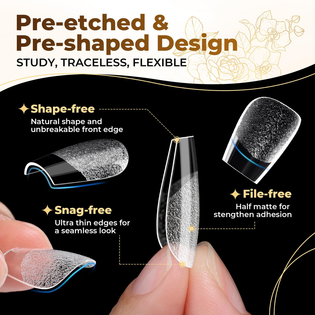 UNA GELLA side profile of extra short coffin tips showing natural curve