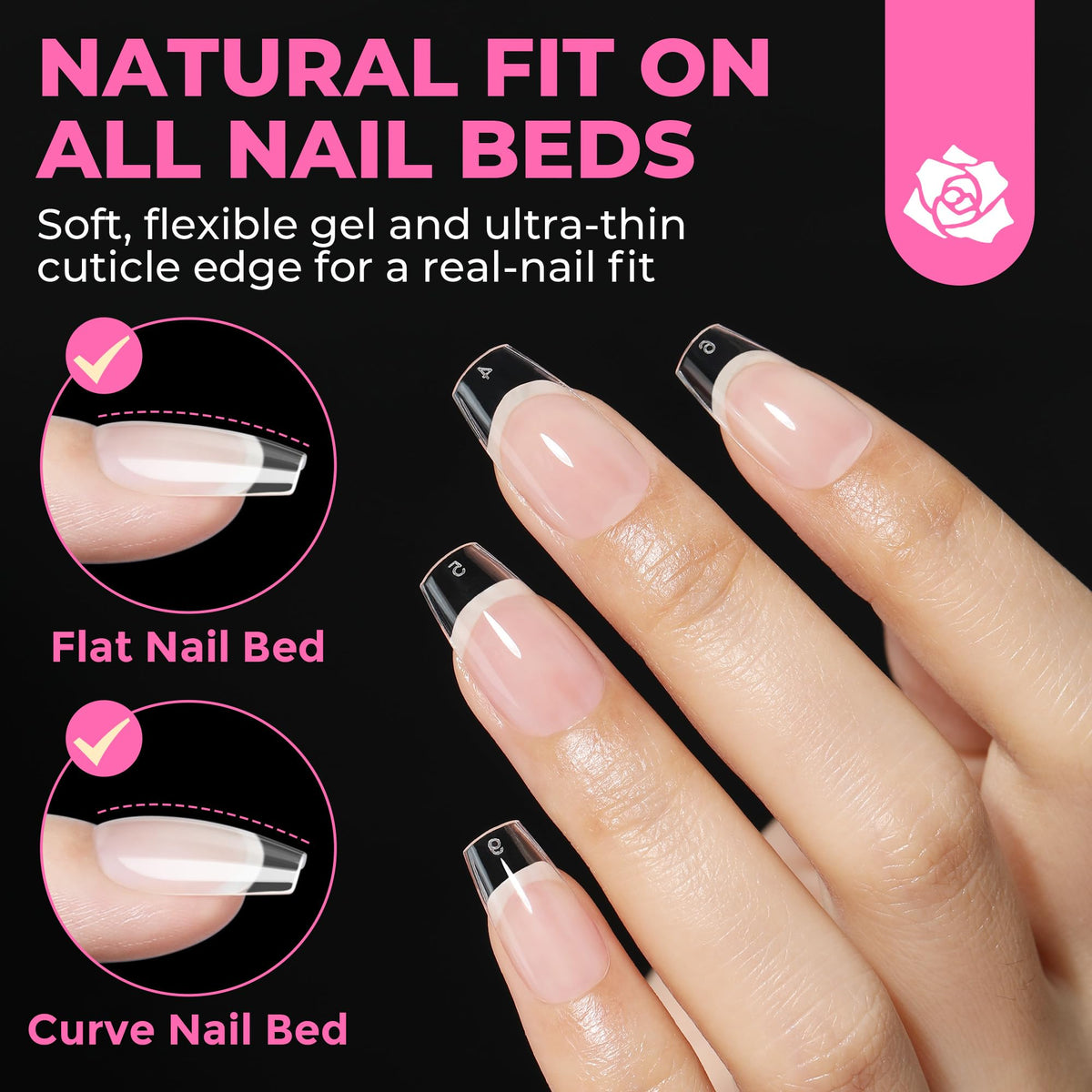 UNA GELLA side profile displaying short coffin silhouette for natural-looking fit