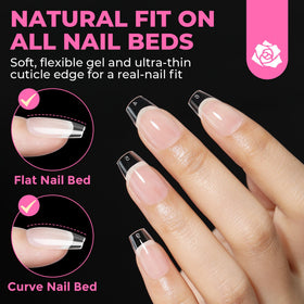 UNA GELLA side profile displaying short coffin silhouette for natural-looking fit