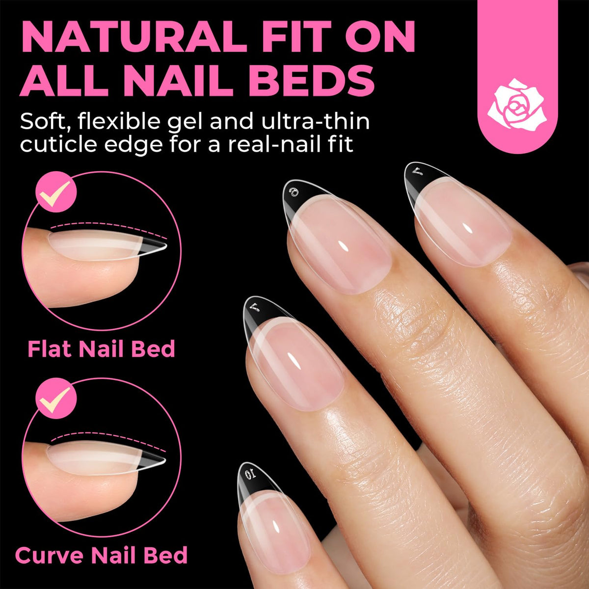 UNA GELLA single tip profile displaying almond curve for natural look