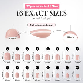 UNA GELLA size array layout displaying 16 sizes for a precise fit
