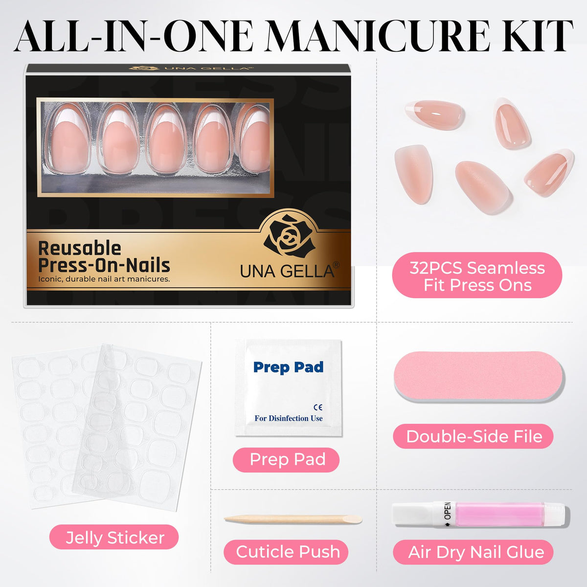 UNA GELLA display of 16 sizes showing better fit for every nail
