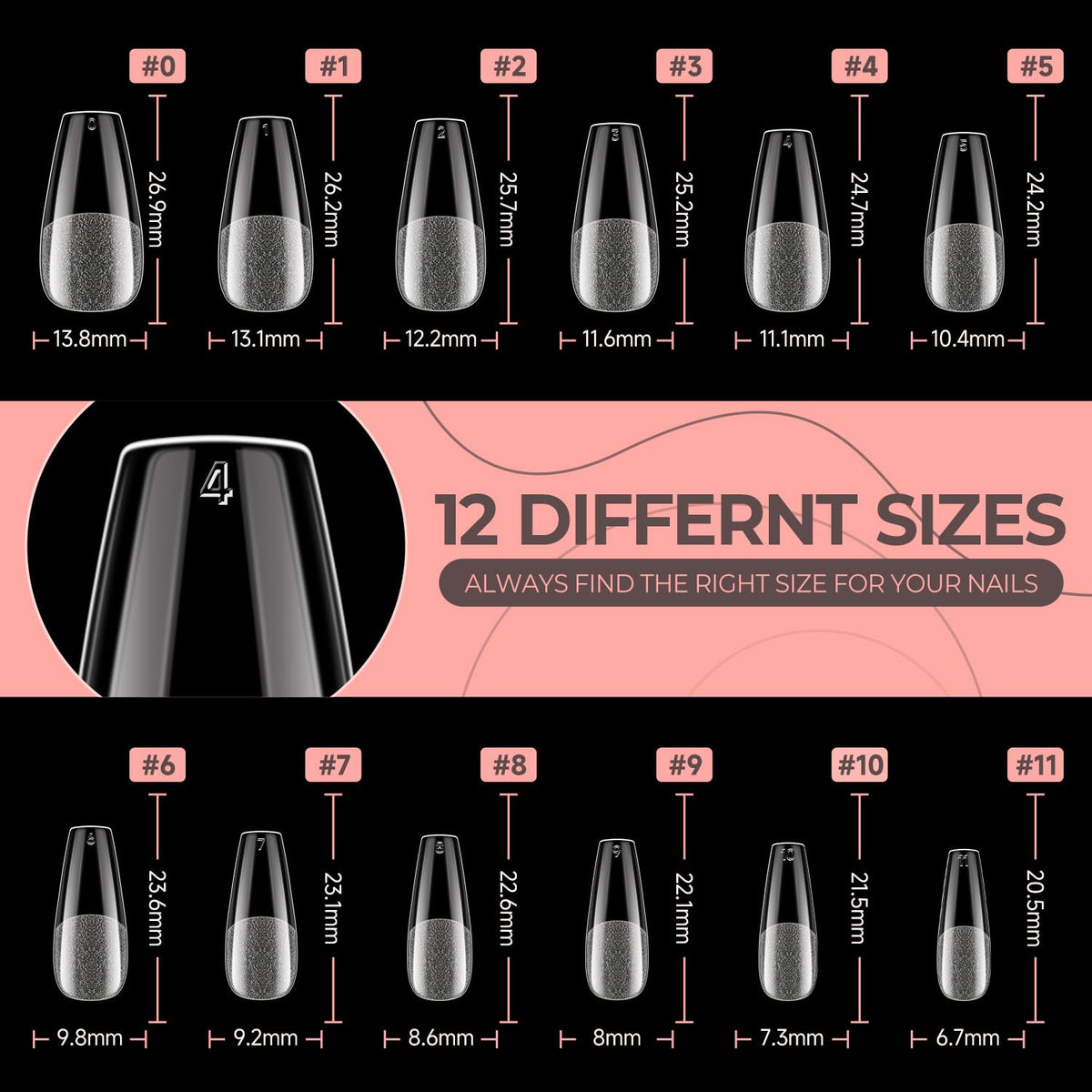 UNA GELLA size comparison layout showing range 0 to 11 for precise fitting