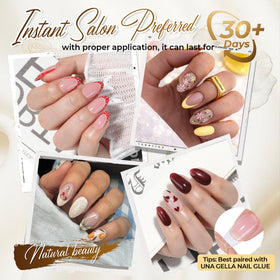 UNA GELLA detailed size label on tips highlighting 12 sizes plus extras for perfect fit