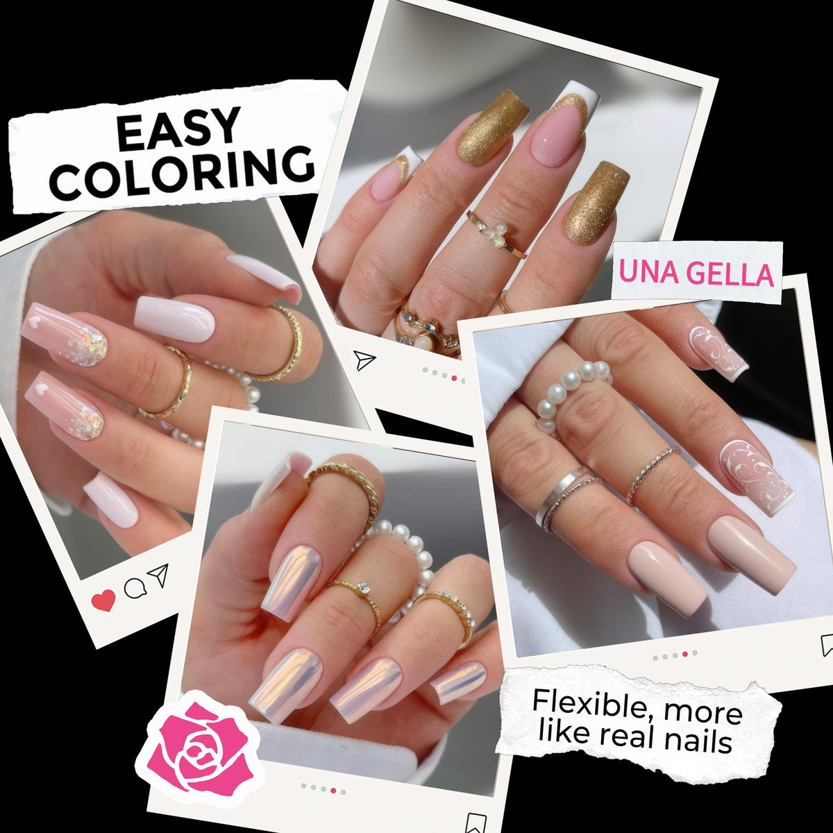 UNA GELLA labeled sizes on tips for fast selection and correct fit