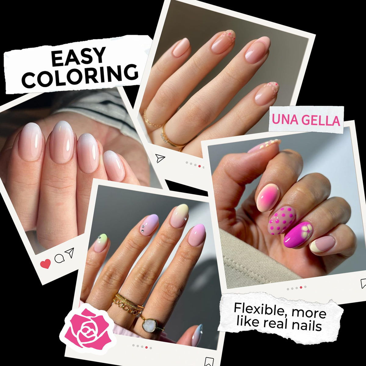 UNA GELLA numbered size labels visible on tips for quick proper fitting
