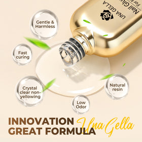 UNA GELLA soak-off demo with cotton wrap showing easy removal and gentle care