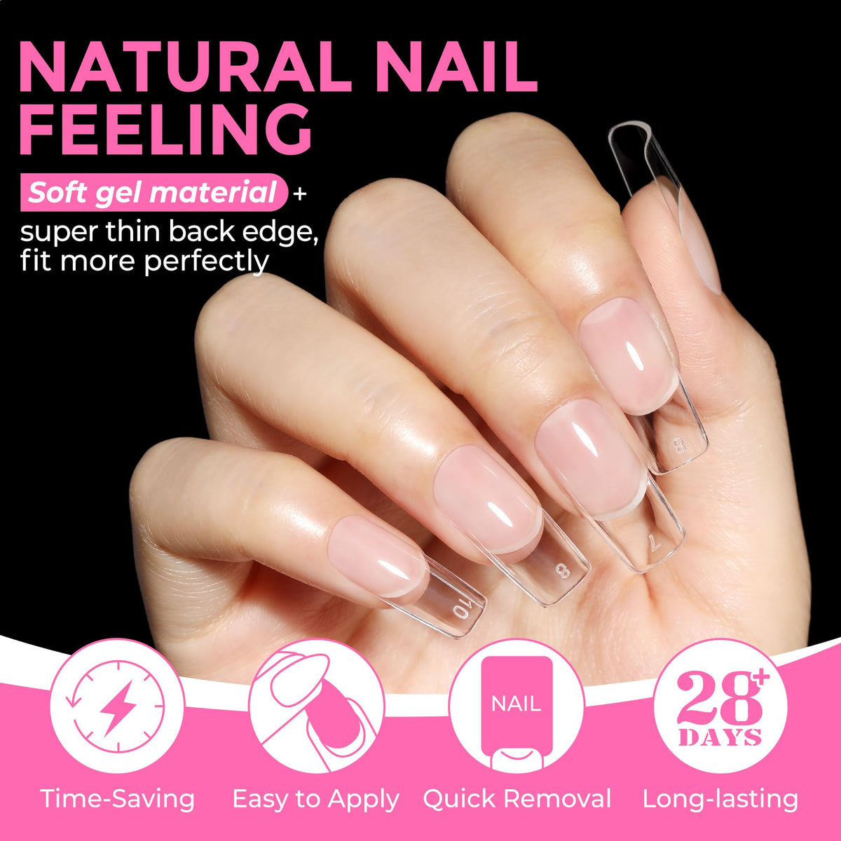UNA GELLA stacked clear tips showing consistent shape and finish