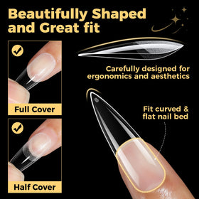 UNA GELLA stiletto tip edge profile showing thin back and thick front fit