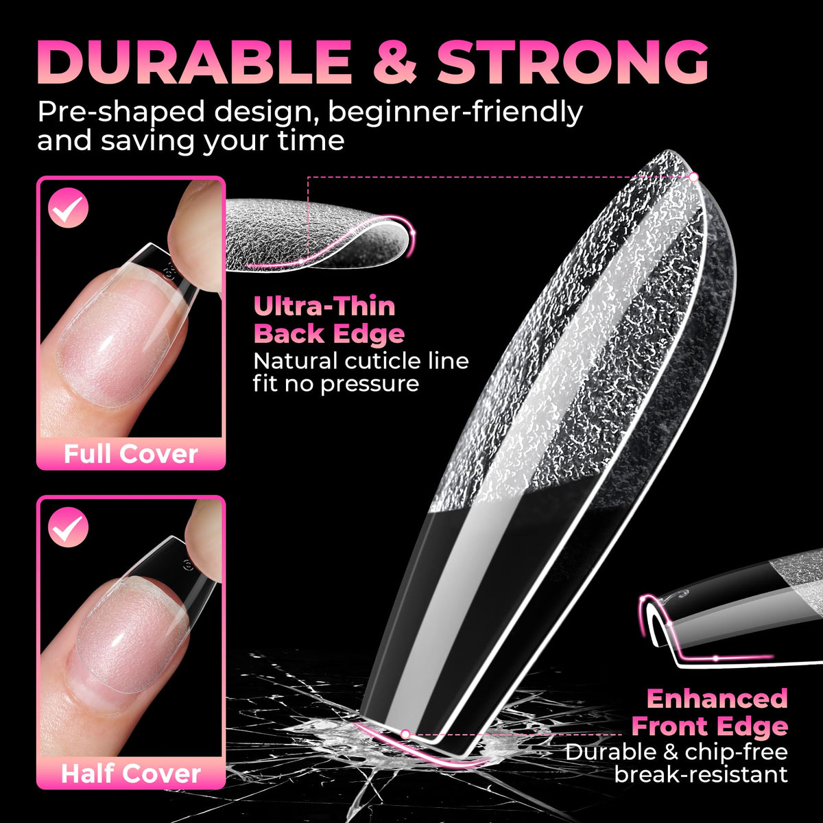 UNA GELLA close-up of half-matte 70-grit texture improving adhesion and reducing filing