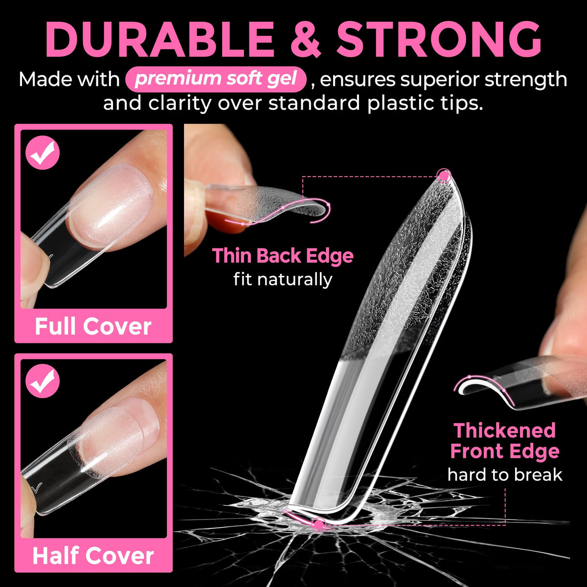 UNA GELLA single tip applied on natural nail illustrating seamless cover