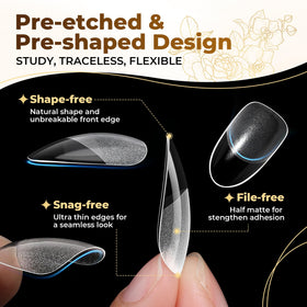 UNA GELLA side view showing shallow curve for comfortable nail bed fit and secure holding