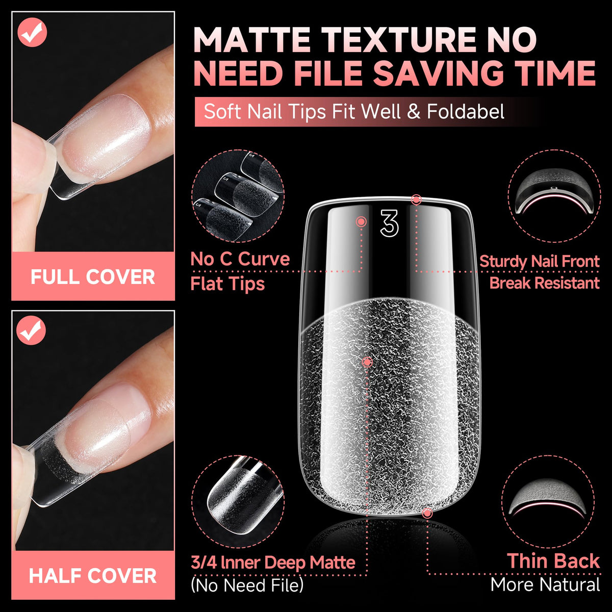 UNA GELLA tip edge detail showing thin back and thick front for natural fit