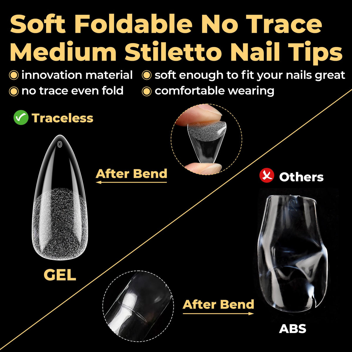 UNA GELLA profile of tip showing thin back edge for better natural fit