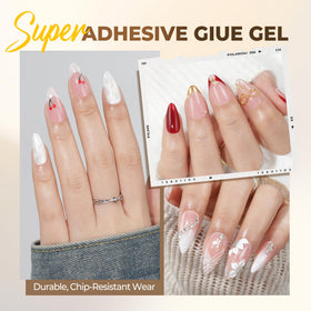 UNA GELLA cured clear tips on nails demonstrating strong bond and glossy look