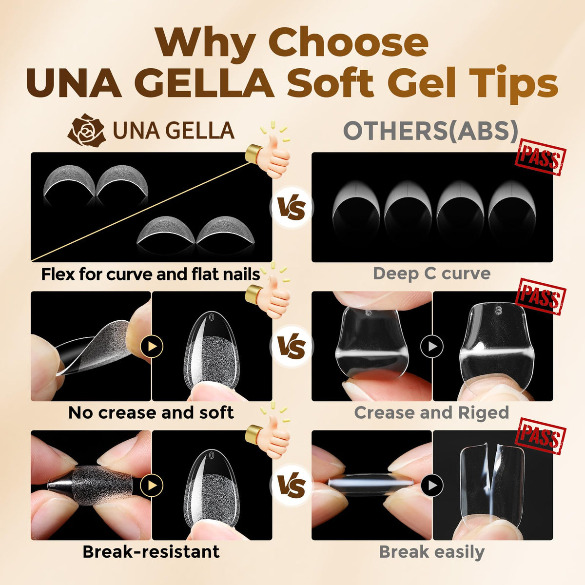 UNA GELLA tips applied on hands demonstrating salon-look and comfort