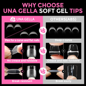 UNA GELLA press-on tips applied to nails showing natural-looking finish