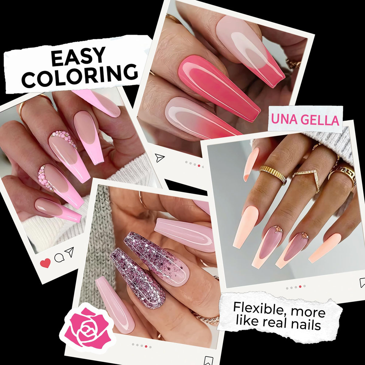 UNA GELLA tips being pressed on nails demonstrating comfortable, secure fit