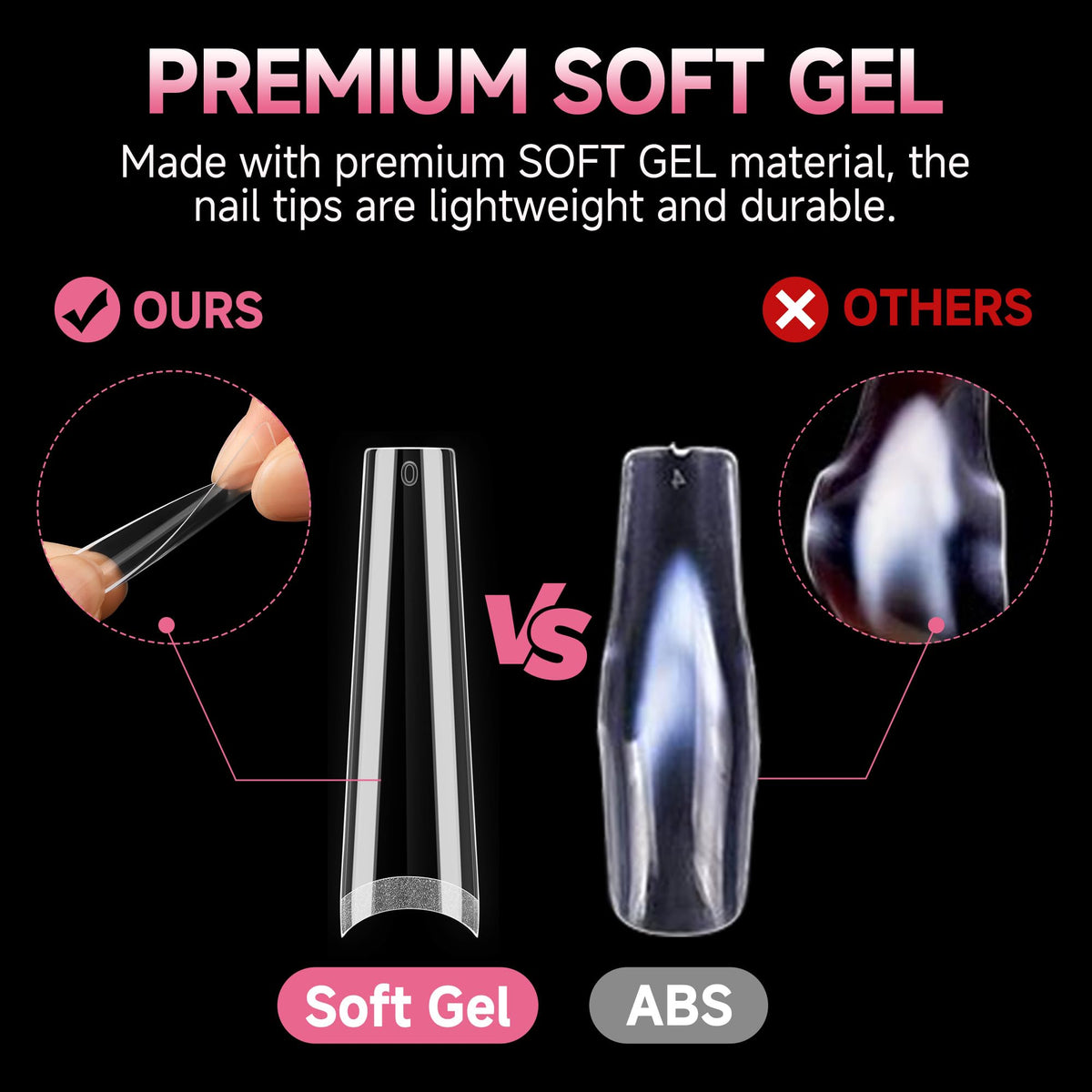 UNA GELLA coffin tips applied on nails demonstrating comfortable fit benefit