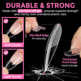 UNA GELLA trimmed and shaped tips demonstrating easy customization and shaping