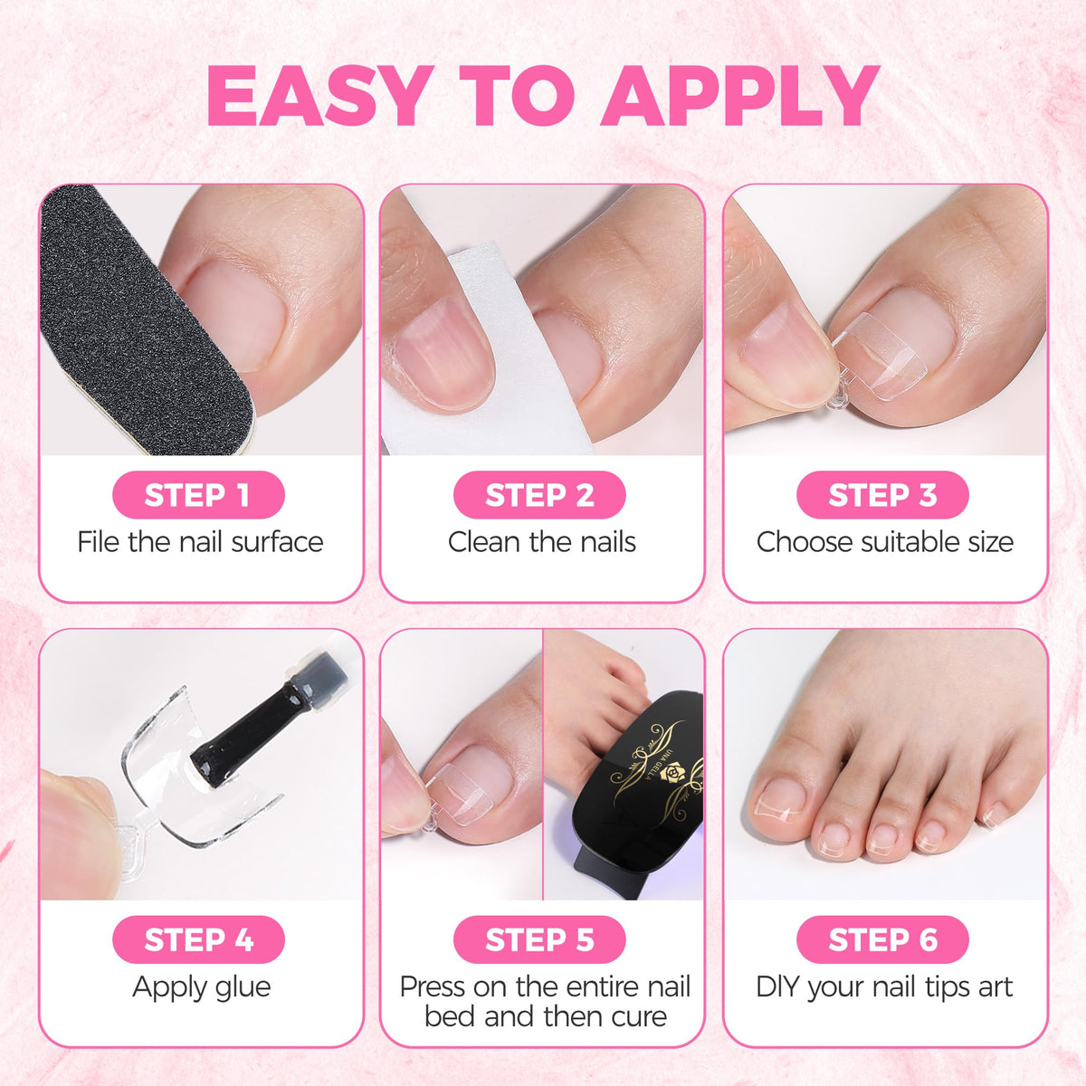 UNA GELLA toe tip applied during pedicure showing quick, salon-quality finish
