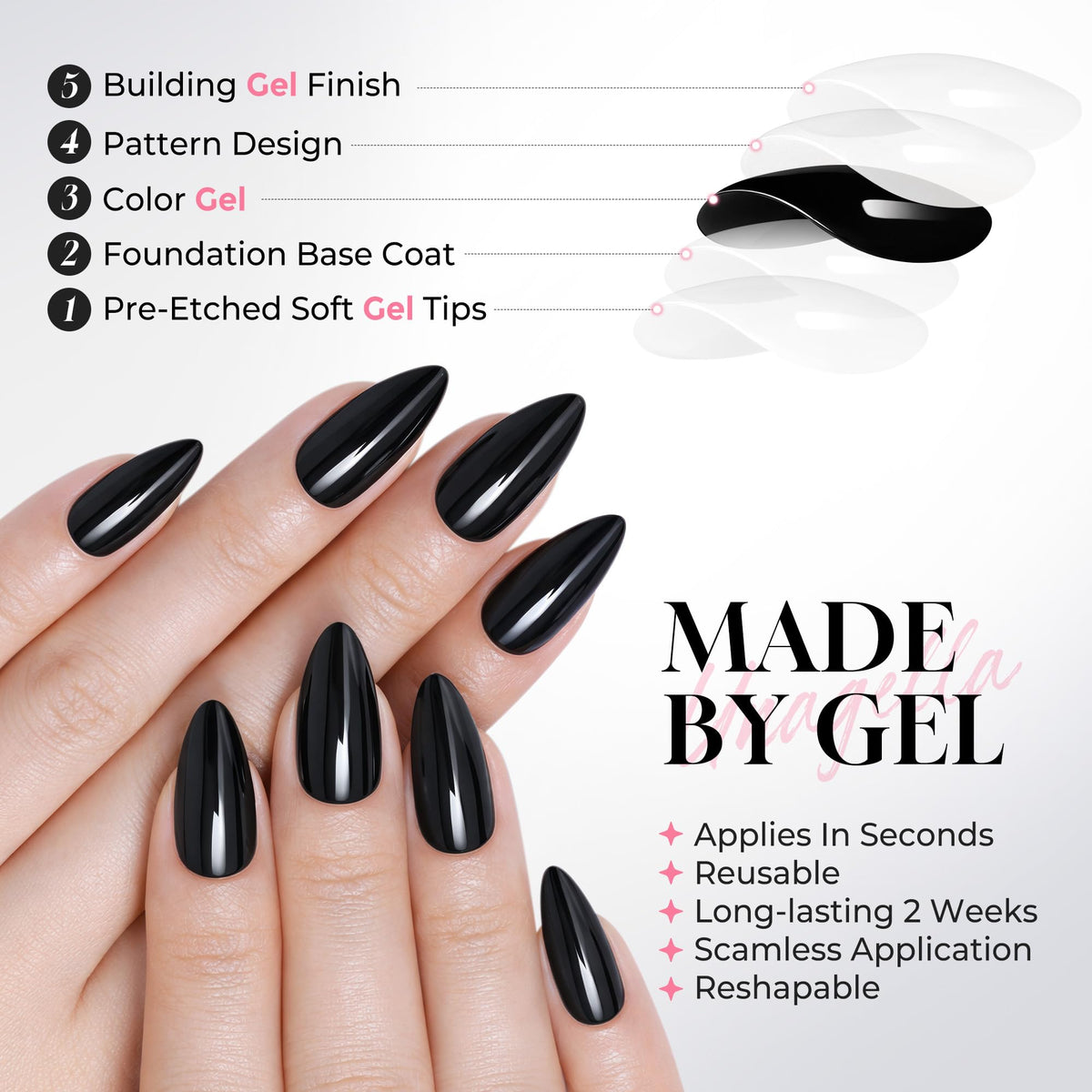 UNA GELLA nails with glue application showing easy DIY press-on adhesion process