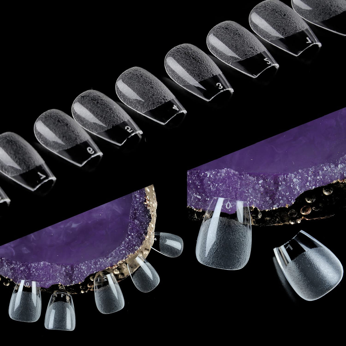UNA GELLA clear tips grouped to show translucency and polish readiness