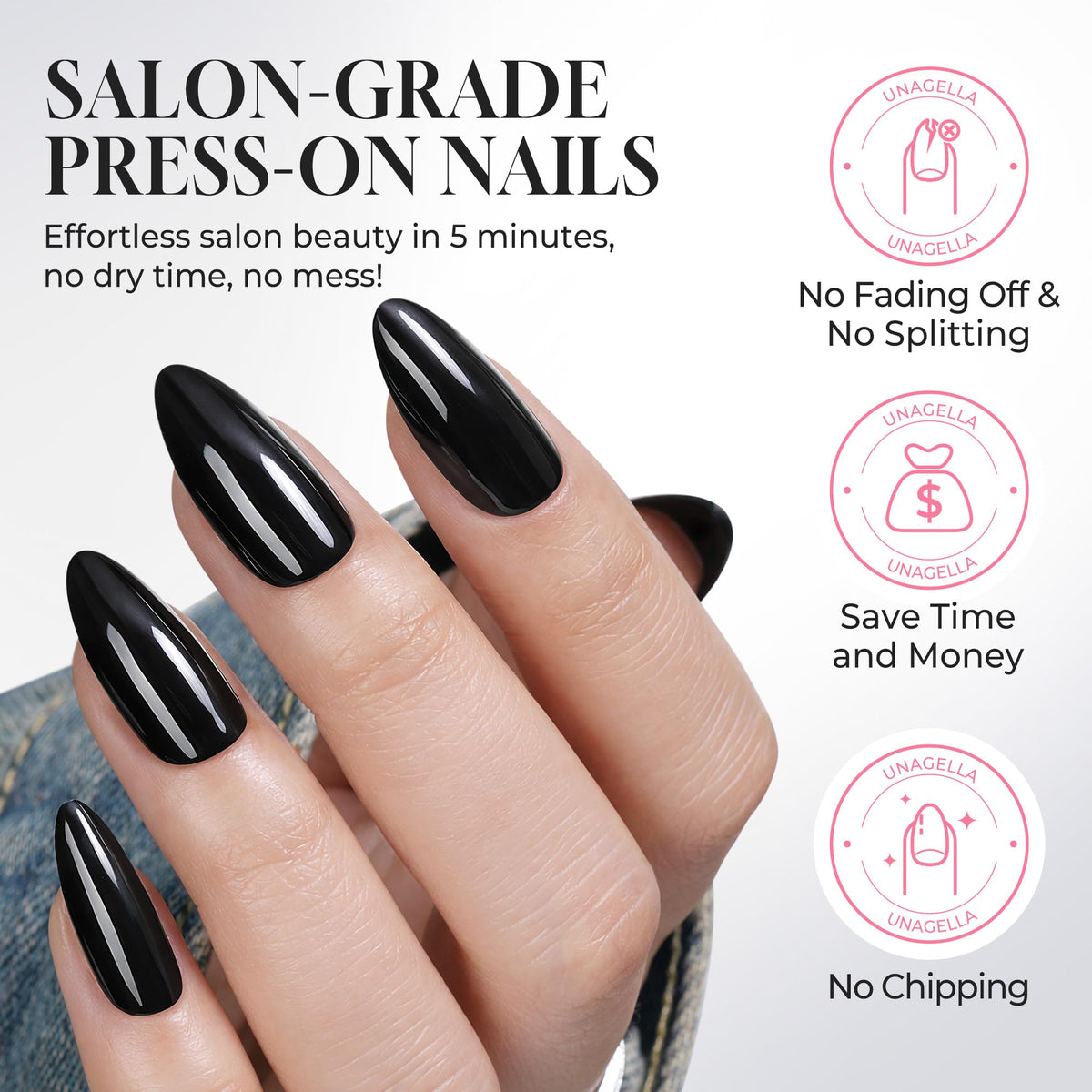 UNA GELLA on hand lifestyle shot showing polished mani and instantly elevated style