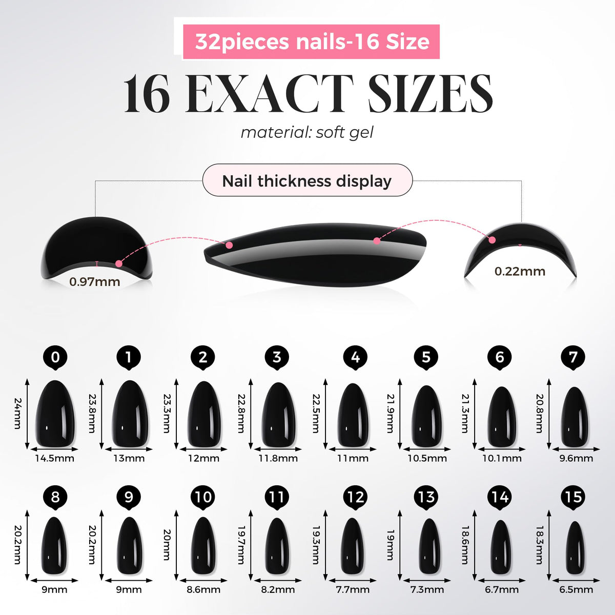 UNA GELLA packaging and contents image showing 32-piece kit and included sizes