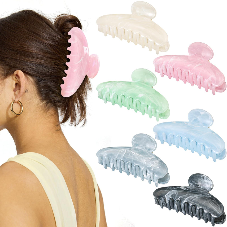 Unbednigt front packaging showing six assorted large claw clips with stylish appeal