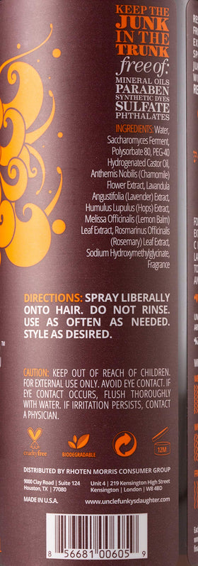 Uncle Funky's Daughter hair after use appearing refreshed and odor-free with natural movement