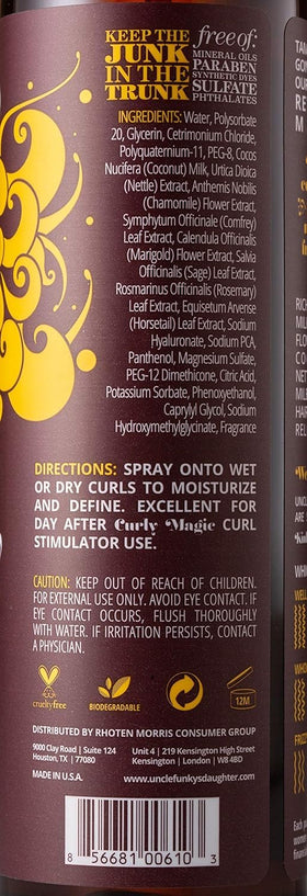Uncle Funky's Daughter coconut milk ingredient close-up highlighting moisturizing and strengthening benefits