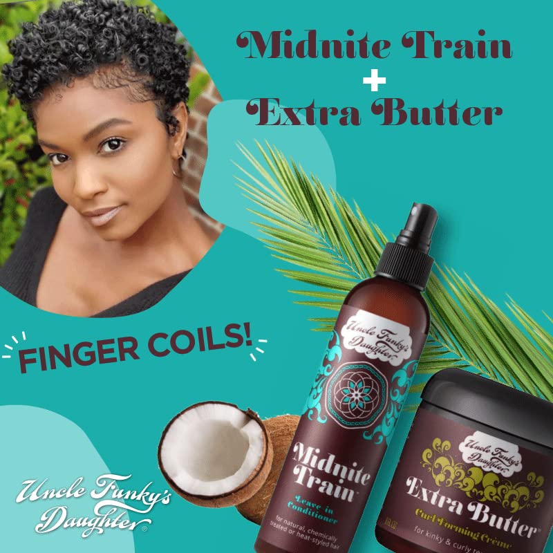 Uncle Funky's Daughter aloe vera and olive oil ingredients display showing natural conditioning benefits