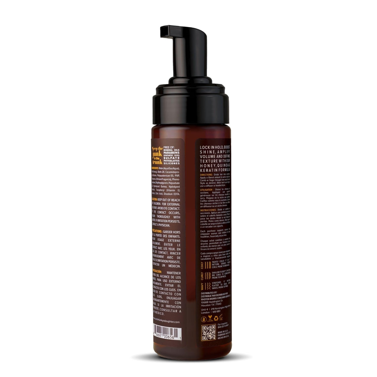 Uncle Funky's Daughter mousse dispensed on hand demonstrating airy foam for easy styling