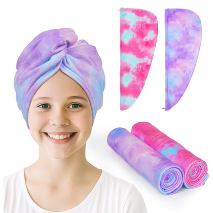 Unicorn Castle front view of pink and purple towel pair showing fun design and quick drying