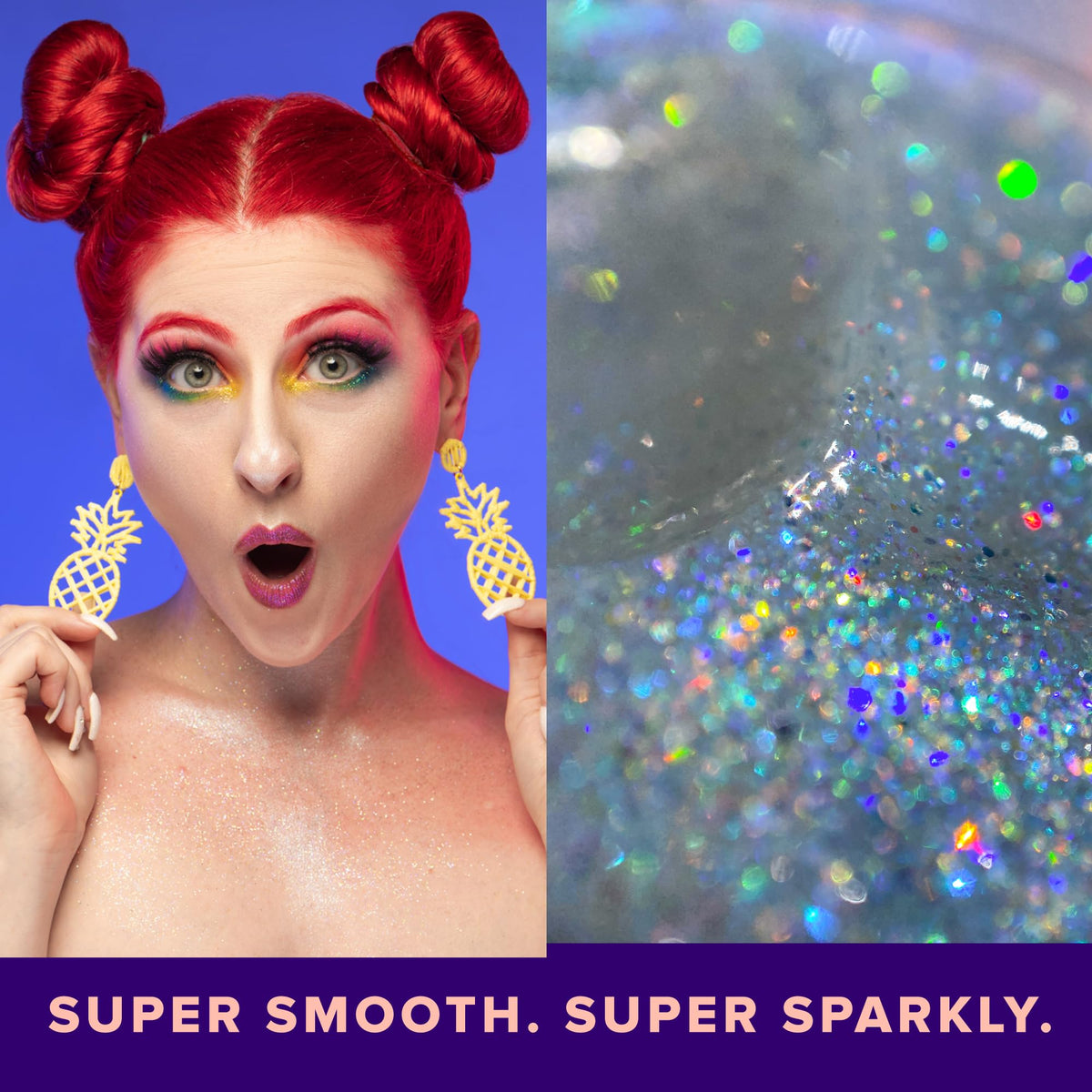 UNICORN SNOT brushed through hair strand close-up adding holographic shine