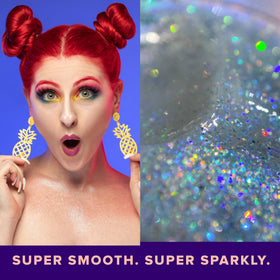 UNICORN SNOT brushed through hair strand close-up adding holographic shine
